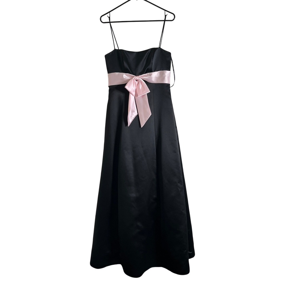 Vintage Blondie Nites Gown Women 7 Black Pink Satin Bow Prom Y2K Whimsigoth 90's